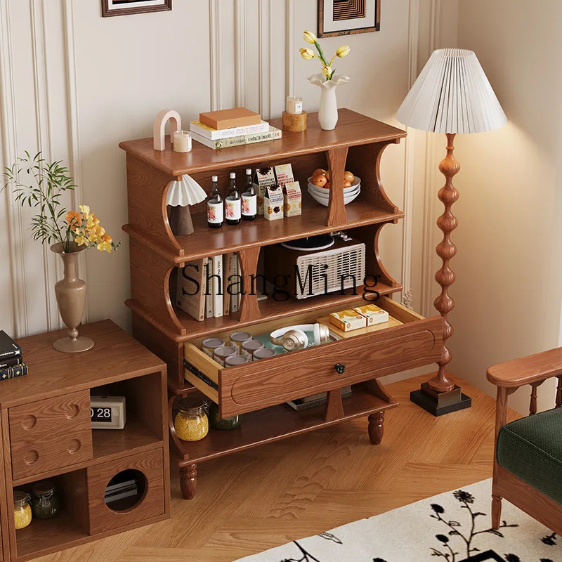 

SM medieval solid wood bookcase integrated household bookshelf retro light luxury living room wall display side cabinet