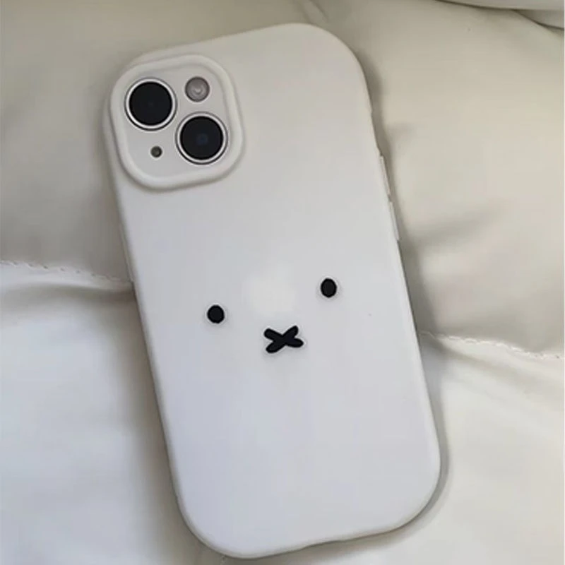 Kawaii ميفي لطيف أرنب التعبير متجمد الملمس الكرتون جراب هاتف مادة السيليكون تنطبق على iPhone16 15 14 13 12 11 ProMax