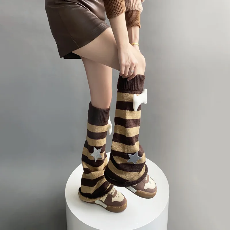Punk Leg Warmers Gothic Socks Japanese Jk Leg Cover Lolita Harajuku Y2k Girl Leg Long Cool Dog Bone Stripe Socks Accessories