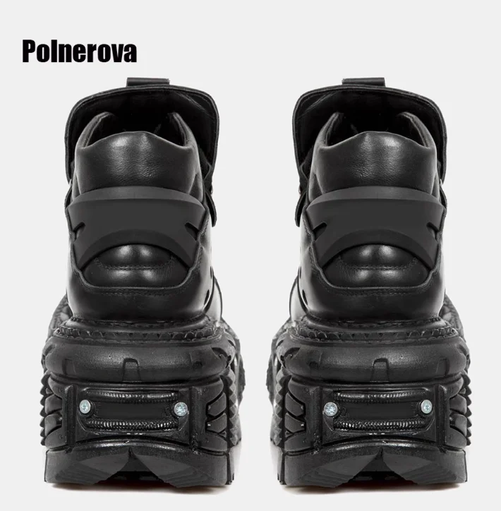 Retro gruba podeszwa metalowa wysokie topy buty damskie skórzane buty ciemne punkowe spód muffina w stylu ulicznym pojedyncze buty dla pań