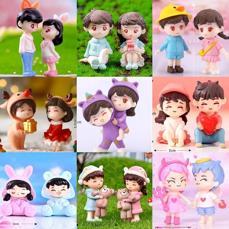 2Pcs/Set Mini Couple Statue Ornaments Miniature Doll Figurines Boy Girl Models Home Wedding Craft Decorations Fairy Garden Deco