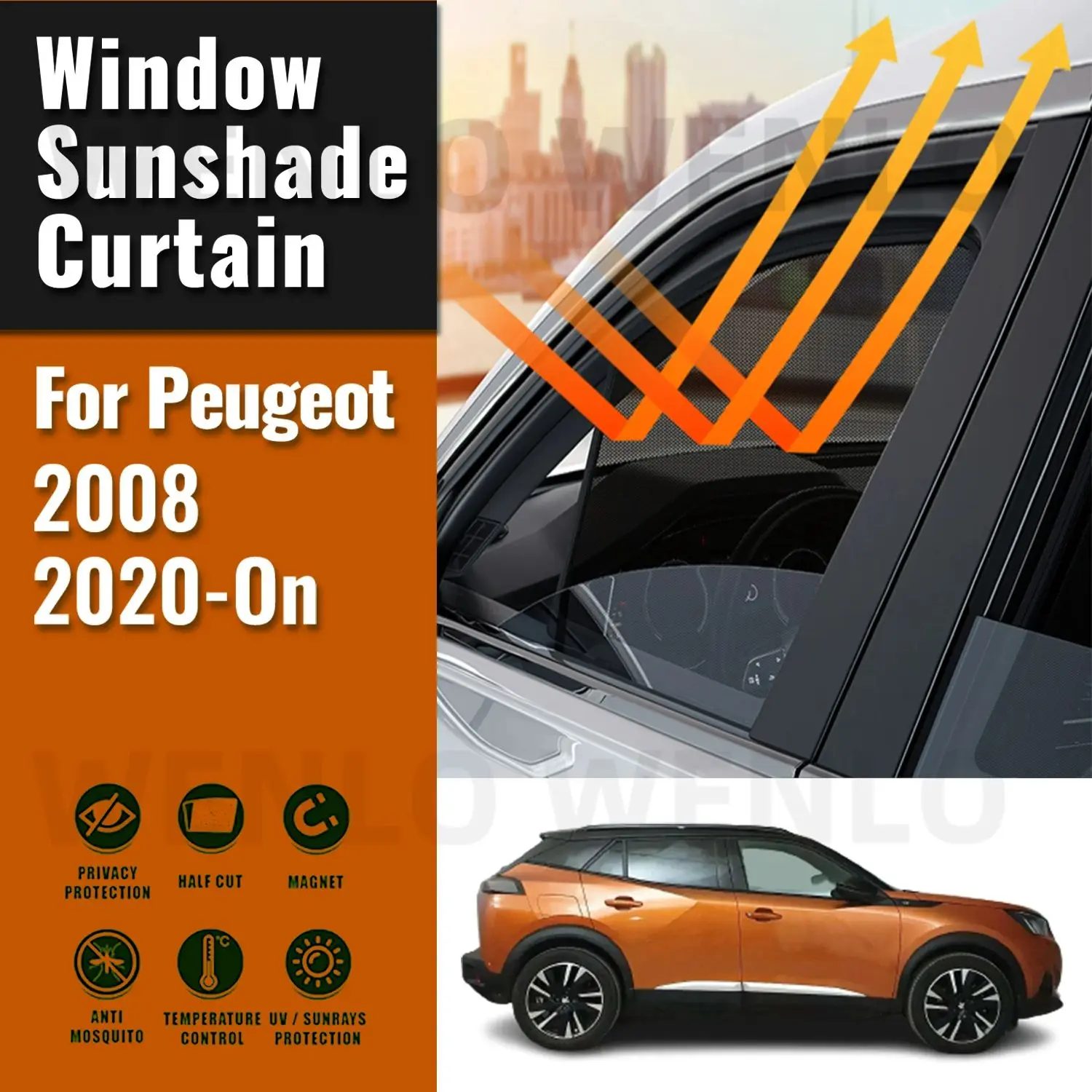 For Peugeot 2008 2020 2021 2022 2023 2024 Magnetic Car Sunshade Front Rear Windshield Frame Curtain Side Window Sun Shade