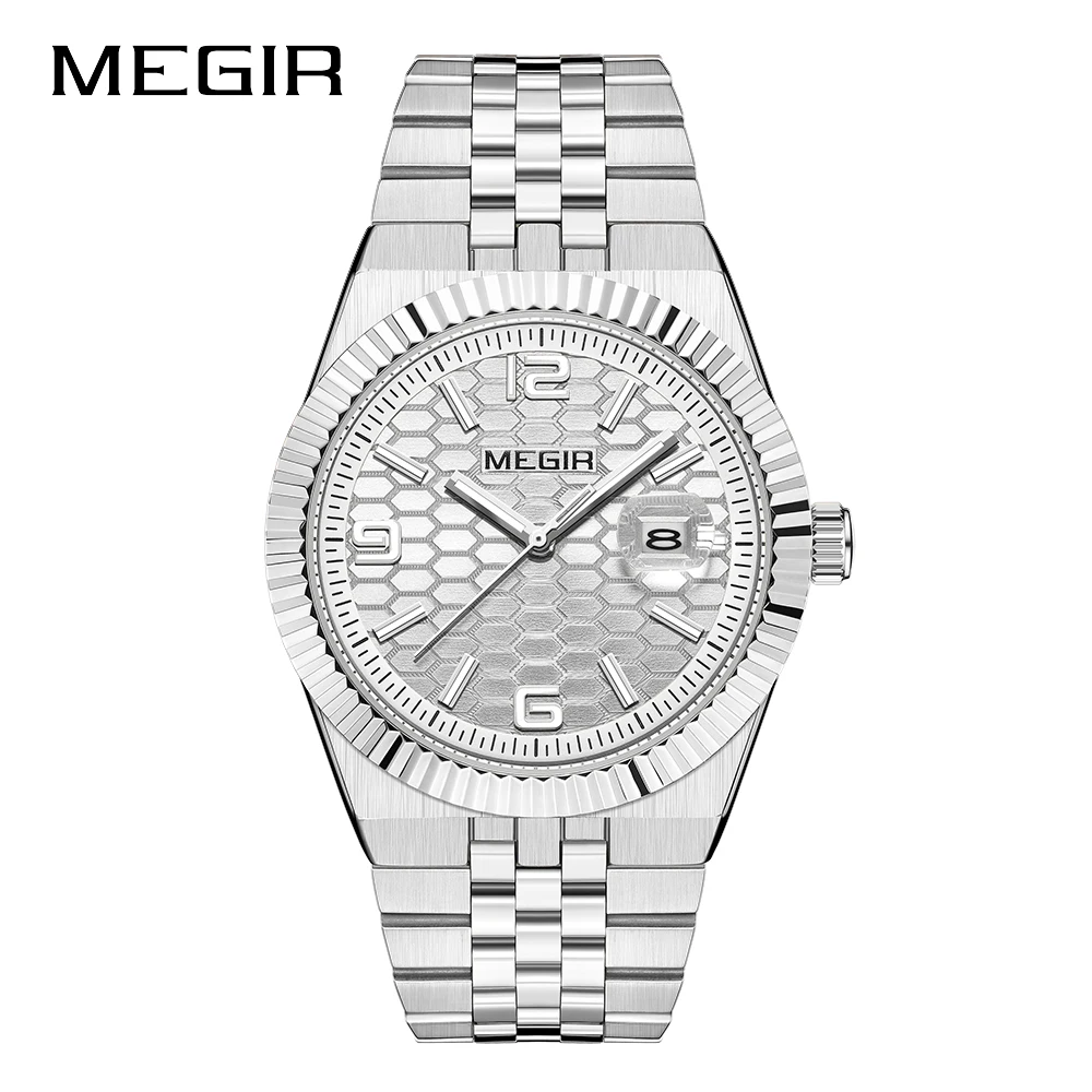 MEGIR Luxury Business Man Week Date Luminous Waterproof Watches for Men Stainless Steel Quartz  Fashion Men's Wristwatch