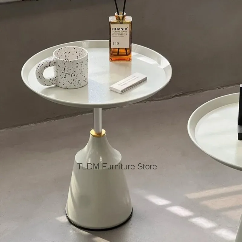 Tray Round Side Table Cone Shaped Metal Base Sliver Support Rod Small Accent End Table for Sofa Bedroom Balcony Decor Display
