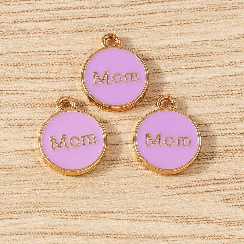 10pcs 11x14mm Cute Colorful Enamel MOM Letter Charms Pendants for Jewelry Making Earrings Necklace Bracelets DIY Crafts Supplies
