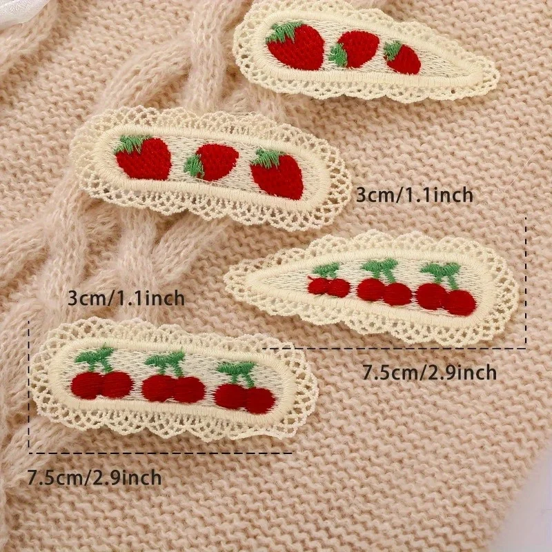 Vintage Cute Strawberry Cherry Hair Clips, Lace Floral Elliptical Hair Accessories, Retro & Adorable Hair Pins for Classmates