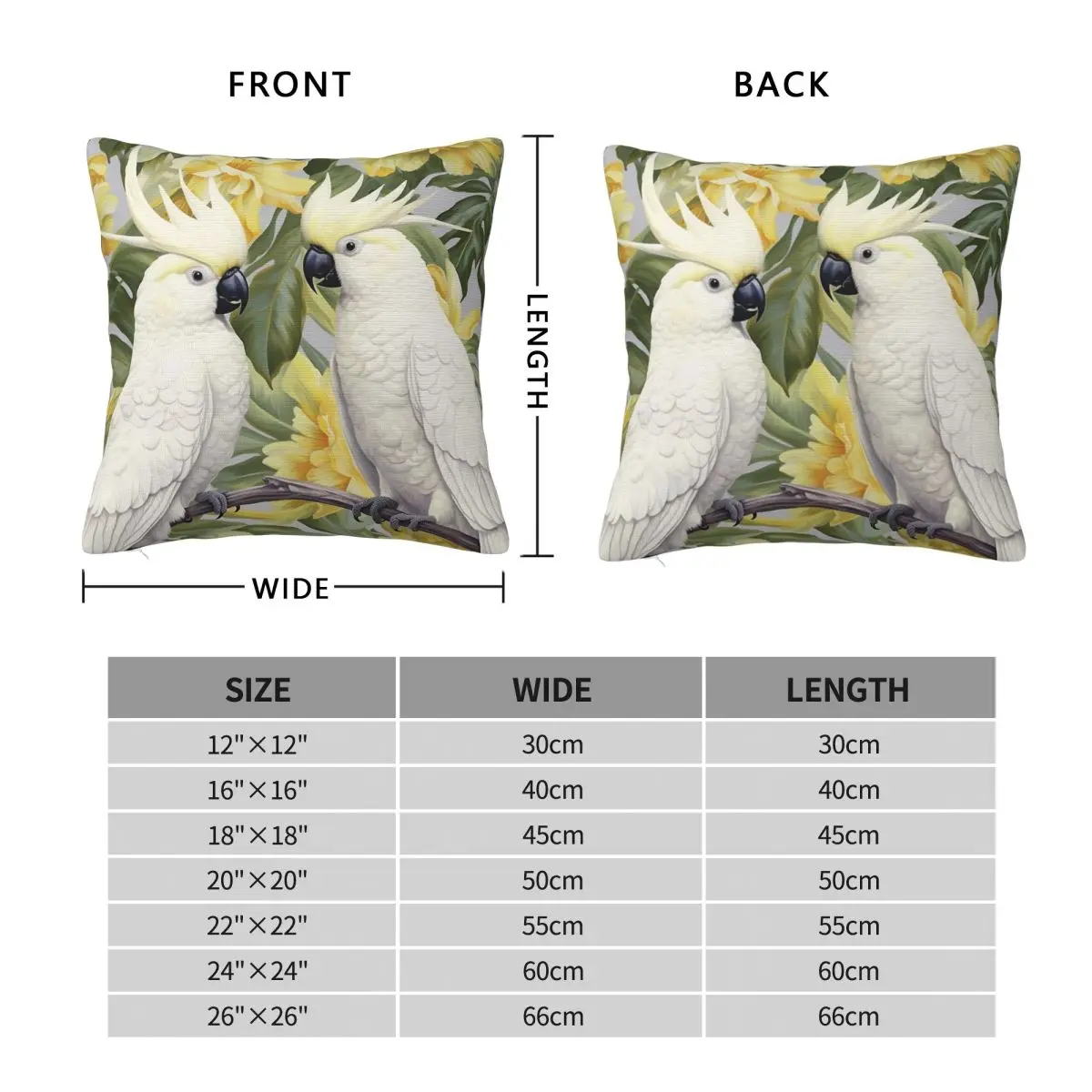 White Cockatoos Square Pillowcase Polyester Linen Velvet Printed Zip Decorative Pillow Case Sofa Cushion Case 45x45