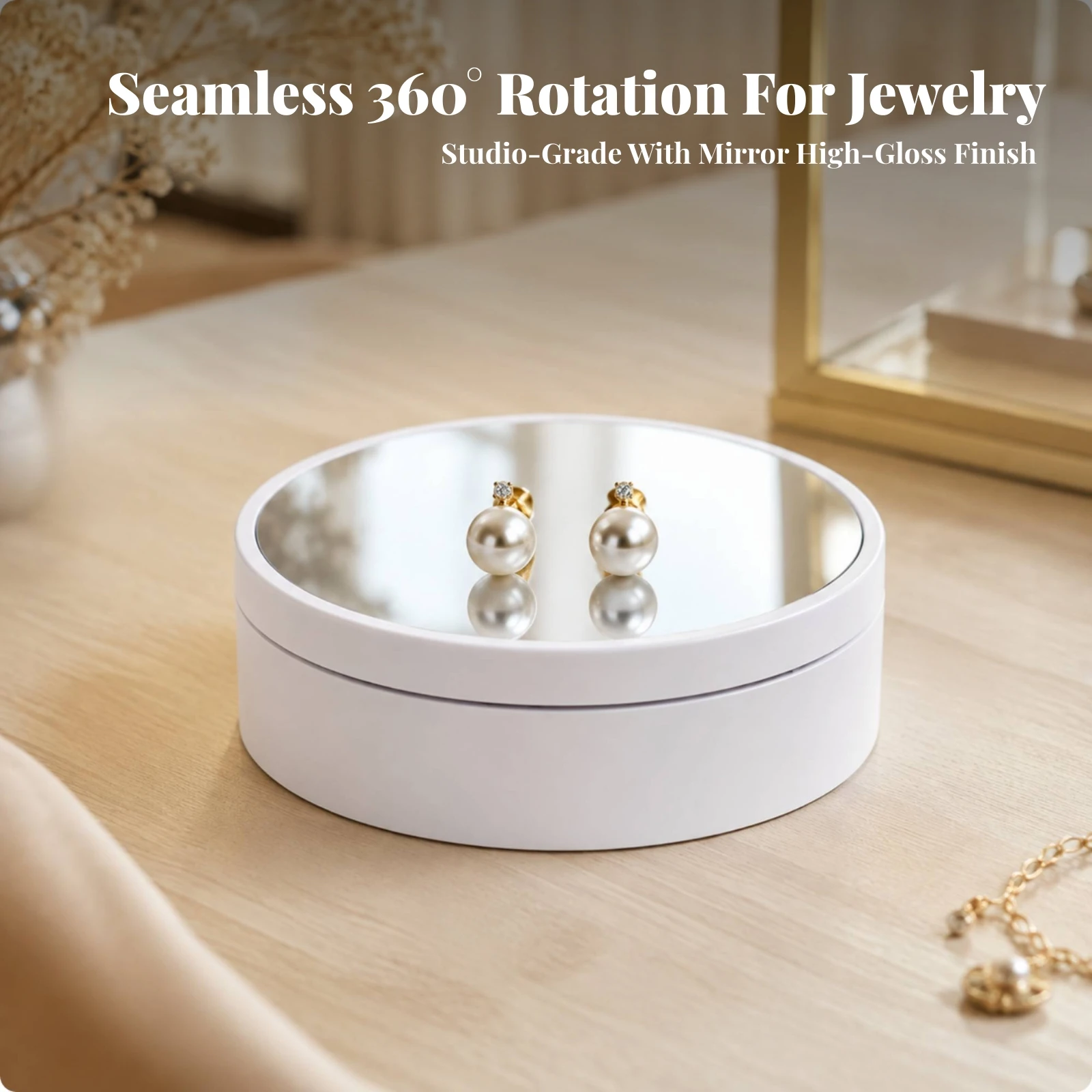 Electric Turntable with Mirror Top 360 Degree Display Turntable with Mirror Cover for Photographers, Product Photography