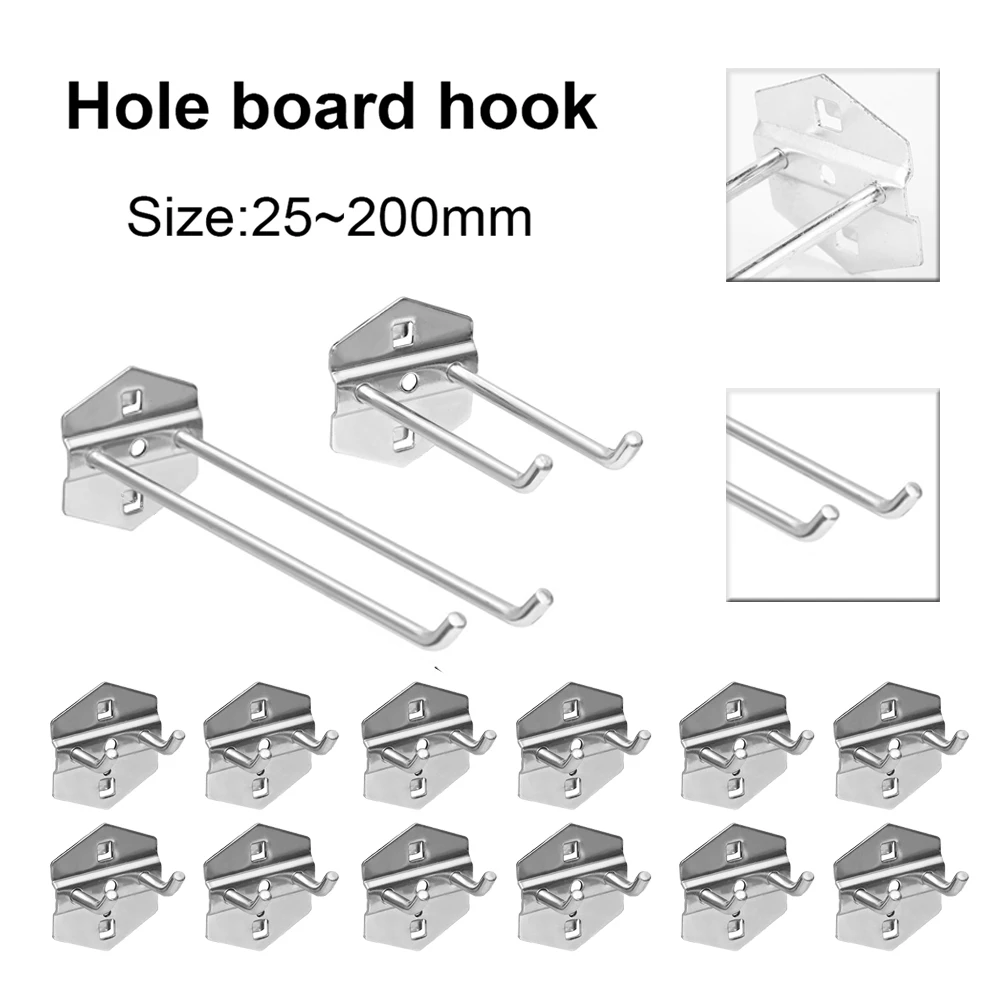 25/50/75/100/150/200mm Garage Pegboard Hook Hole Board Hook Steel Oblique Hanger Shelf Hammer/Pliers Wall Mount Storage Rack