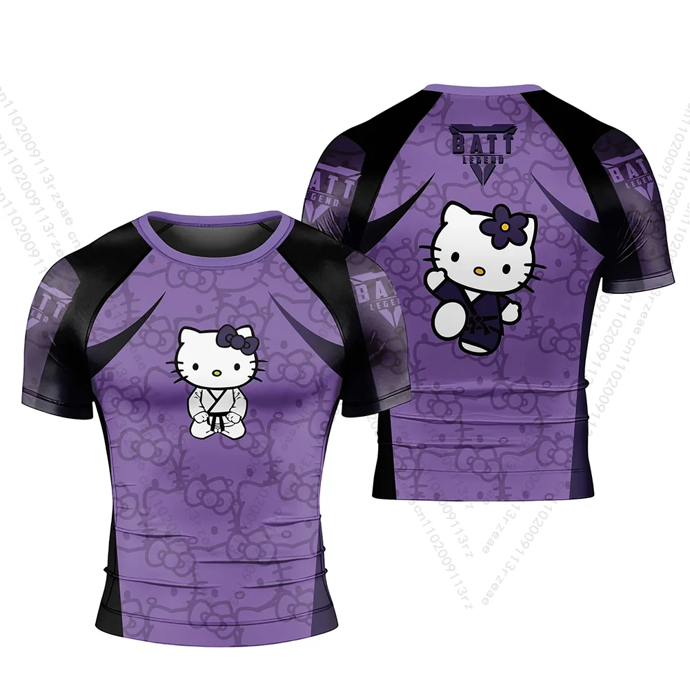 مينيسو مرحبا كيتي الكرتون الاطفال تي شيرت Jujitsu تجريب طباعة الصالة الرياضية تي شيرت موضة تنفس التدريب الرياضي الجري ملابس رياضية #3