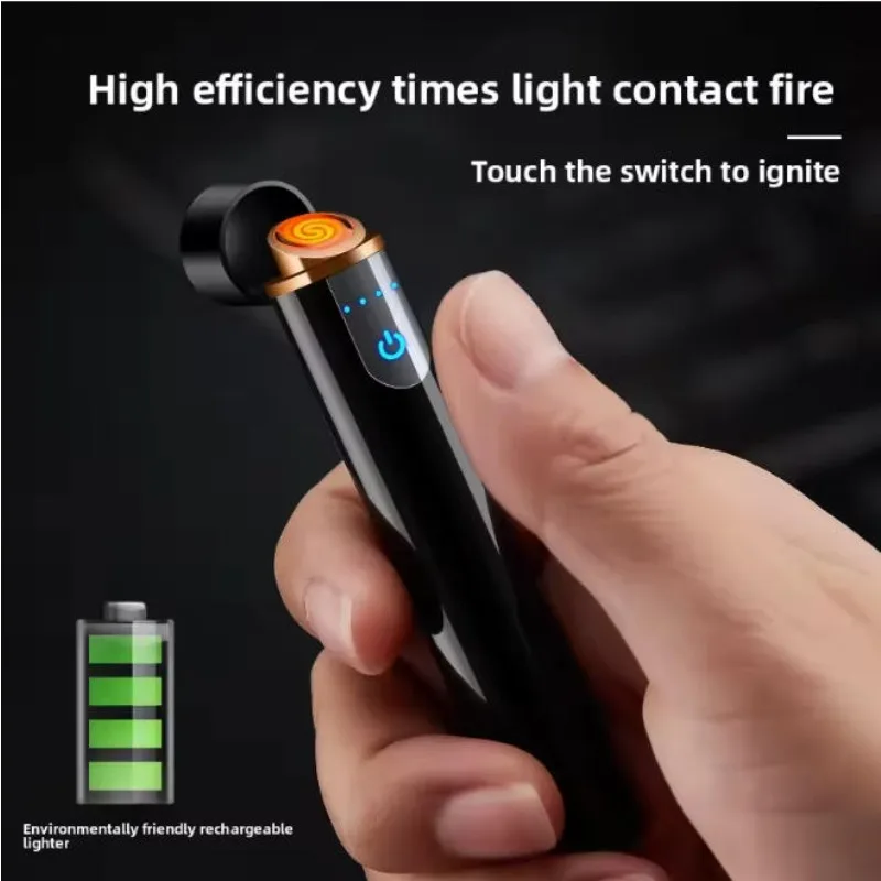 Mini Circular LCD Sensor Metal Windproof Cigarette Lighter Rechargeable USB Type Electric Cool Gadgets Cigarette-lighter