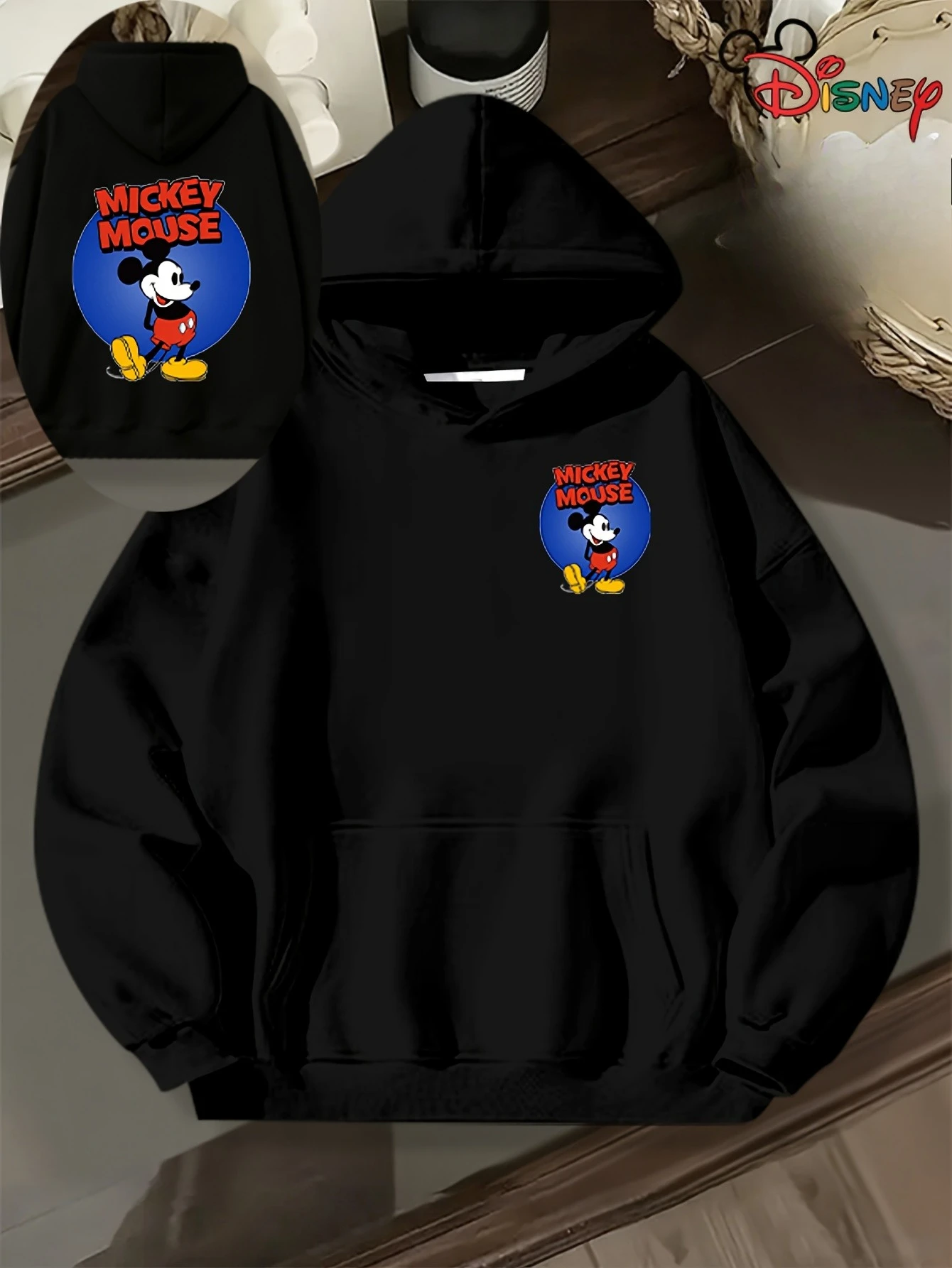 سويت شيرت ديزني ميكي وميني بغطاء للرأس، بلوفر دافئ للخريف والشتاء مع شعار أذن مبدع، ملابس كاجوال وأعياد الميلاد