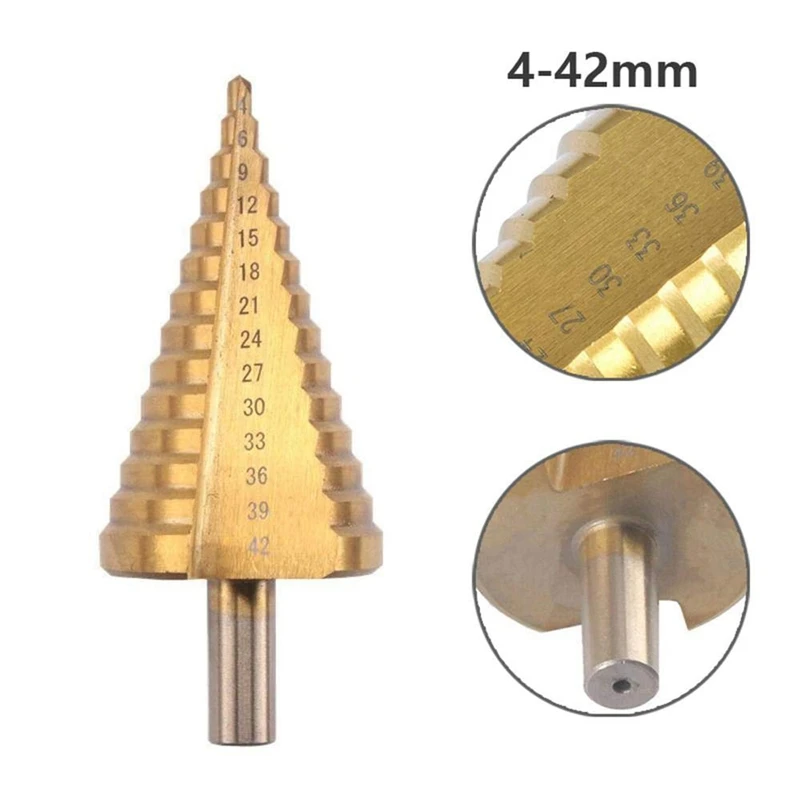 HSS Step Cone Mata Bor-4-42มม.ขนาด14รอบ Shank Hole Cutter เครื่องมือเหล็กความเร็วสูง