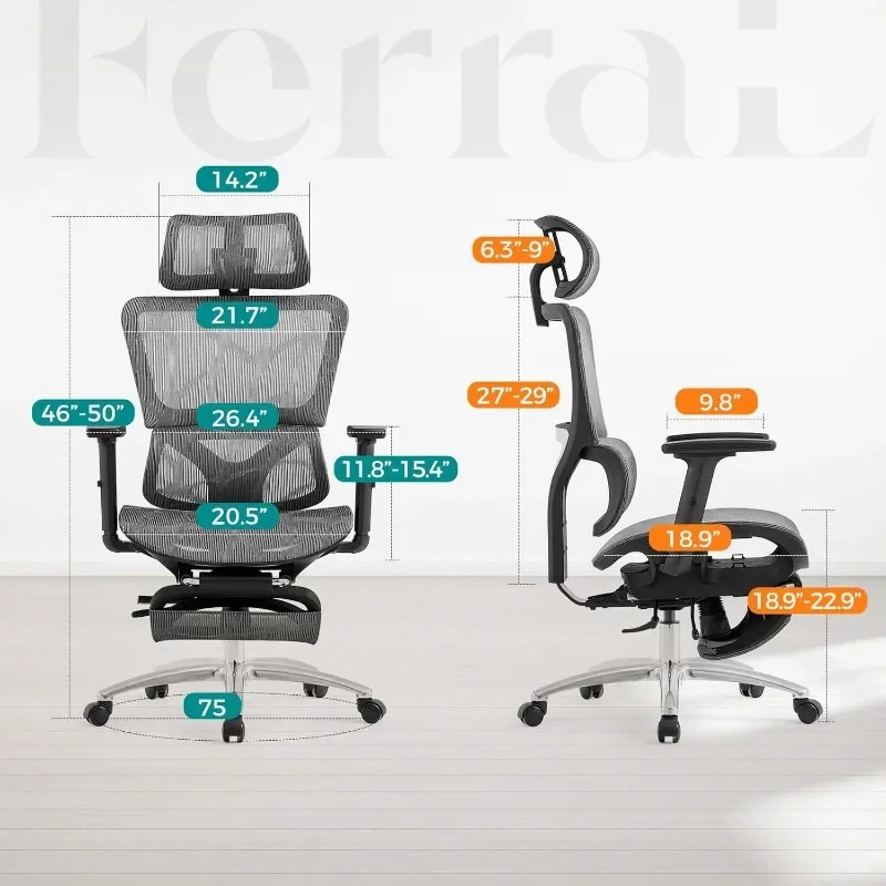 Ferral Ergonomic Office Chair, High Back Home Office Desk Chair with Lumbar Support, 4D Adjustable Armrest & Seat Depth