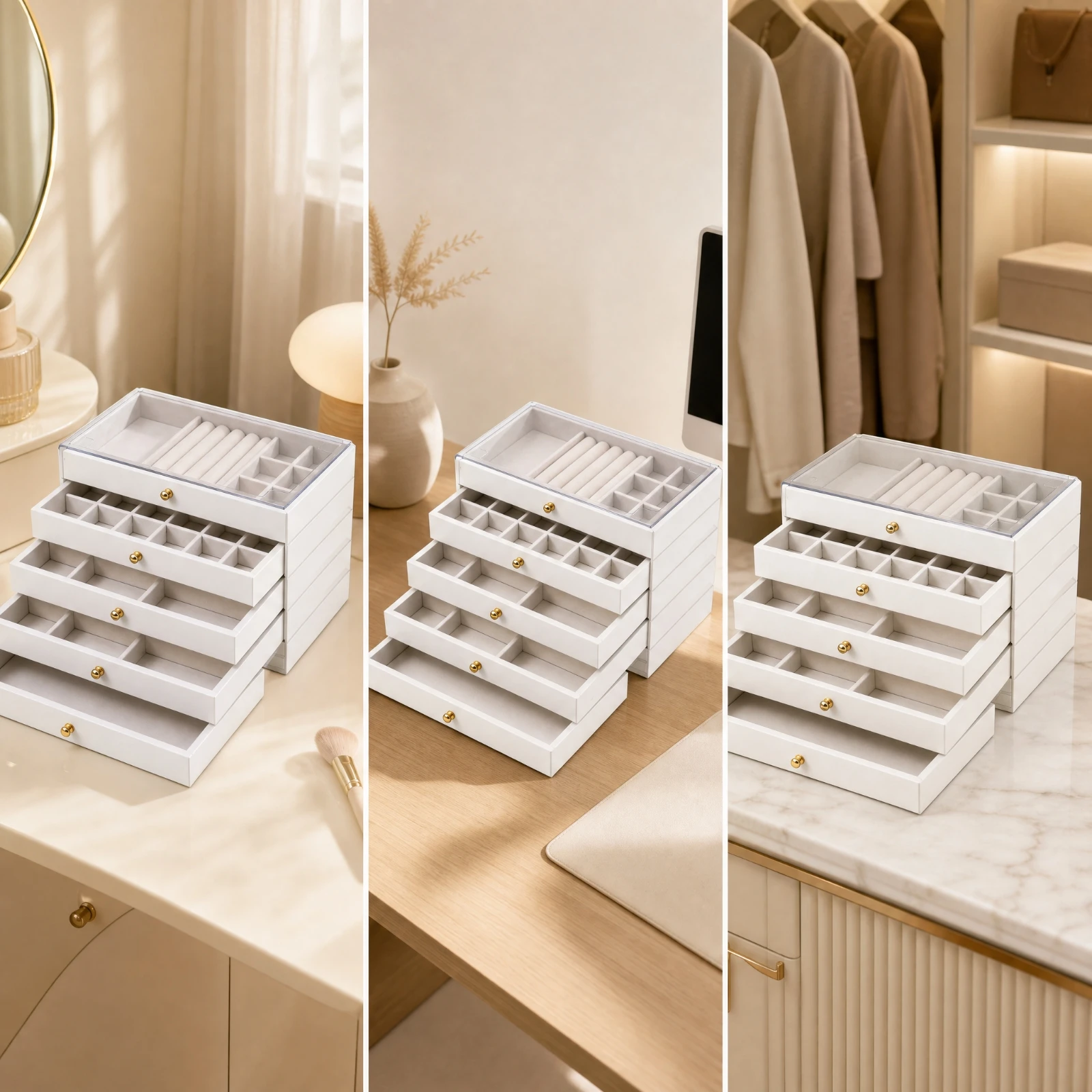 Desktop Jewelry Organizer Compact Jewelry Organizer with Drawers Space-Saving Sturdy for Dressing Table, Vanity