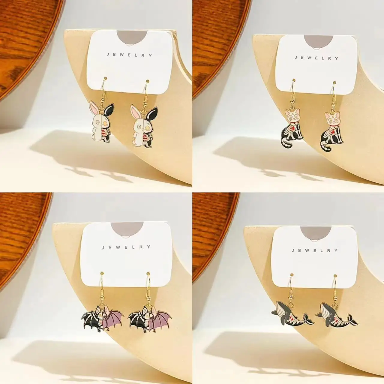 Cartoon Animal Skeleton Earrings for Women Dark Gothic Style Fashion Quirks Jewelry Cat Rabbit Bat Whale Skull Shaped Punk Gifts