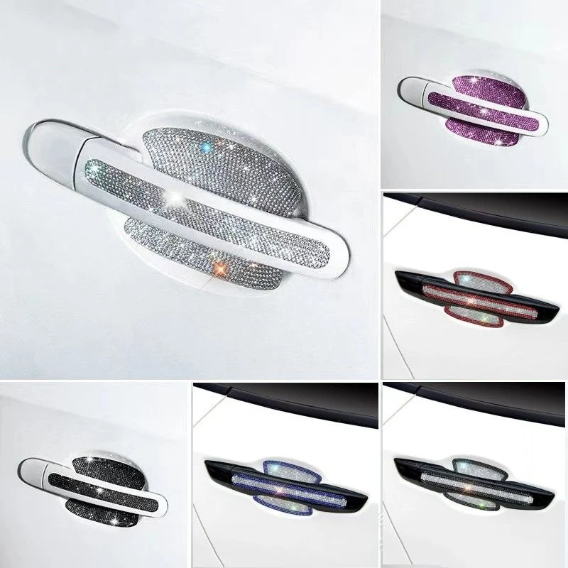 8pcs Car Door Handle Door Bowl Sticker Anti-Scratch Car Handle Scratch Blocking Sticker Rhinestone Body Protection Sticker Pain