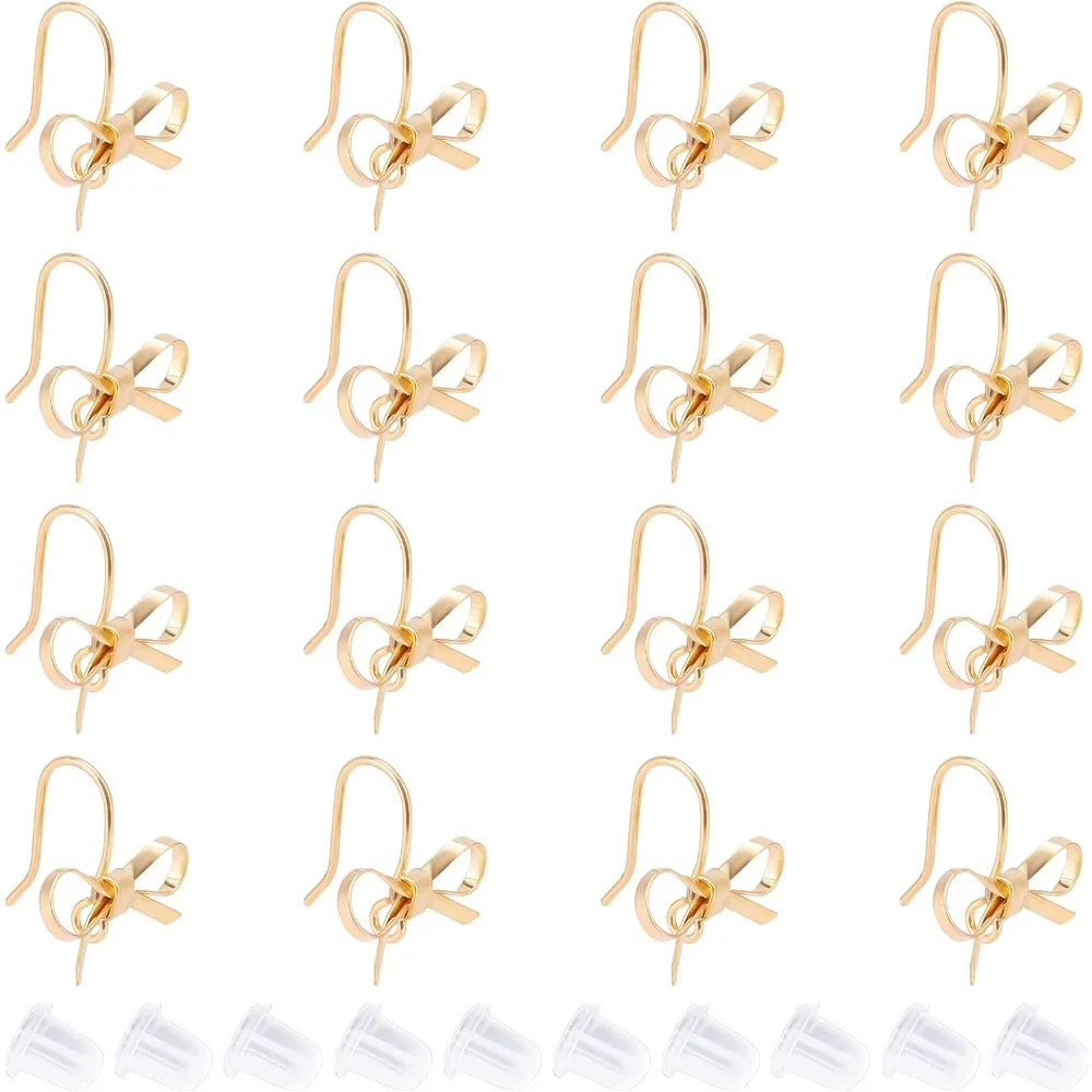 Bowknot Brass Micro Pave Cubic Zirconia Earring Hooks Bowknot Hooks Earring with Loop