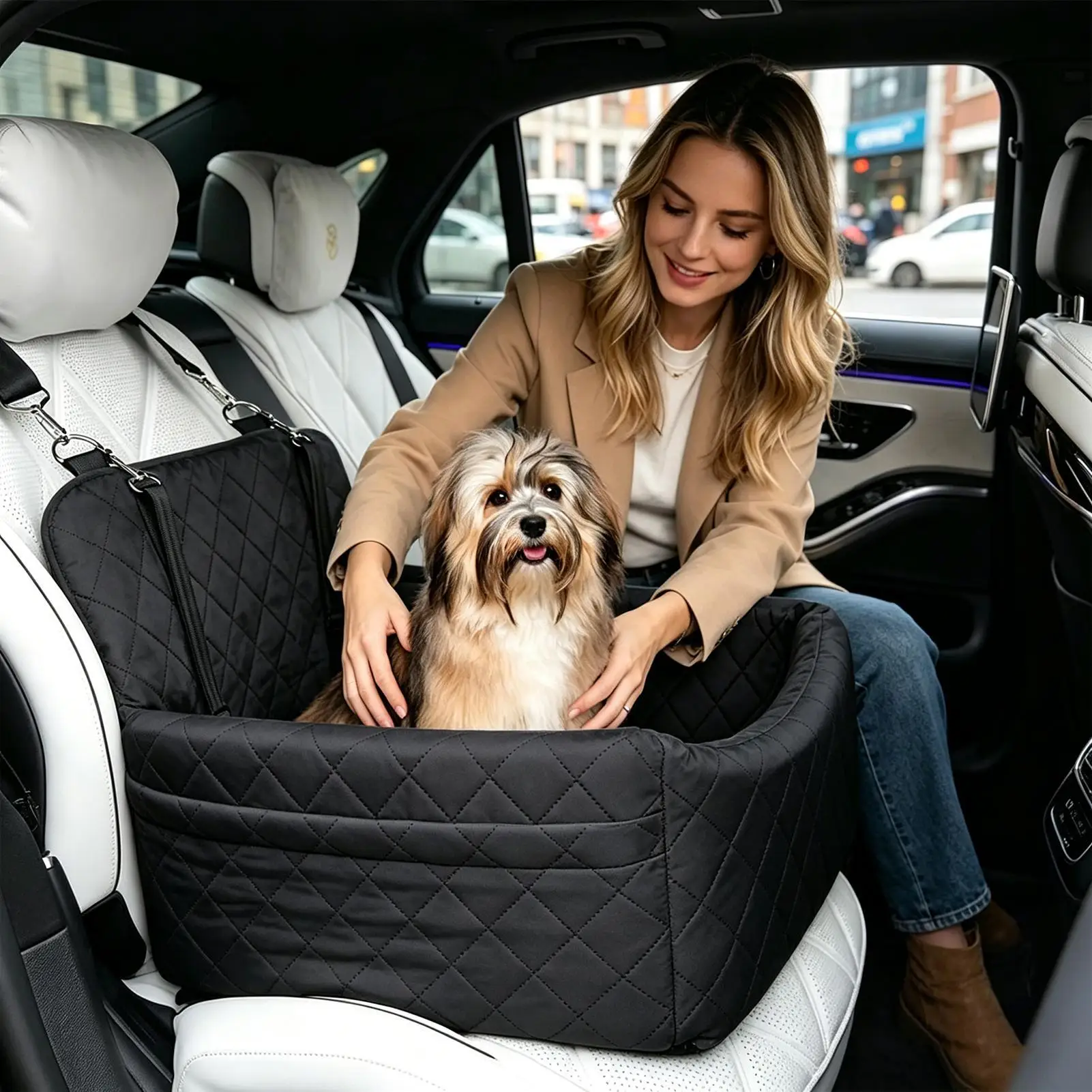 Pet Car Seat Plush All-Weather Scratch-Proof Vehicle Small Medium Dog Seat For Truck Sedan Pickup RV Family Road Trip Daily