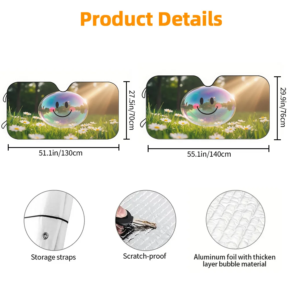 1pc Car Sun Visor with Smiling Face Bubble Daisy Fresh Pattern, UV Protection and Cooling, Suitable for SUV,  Models