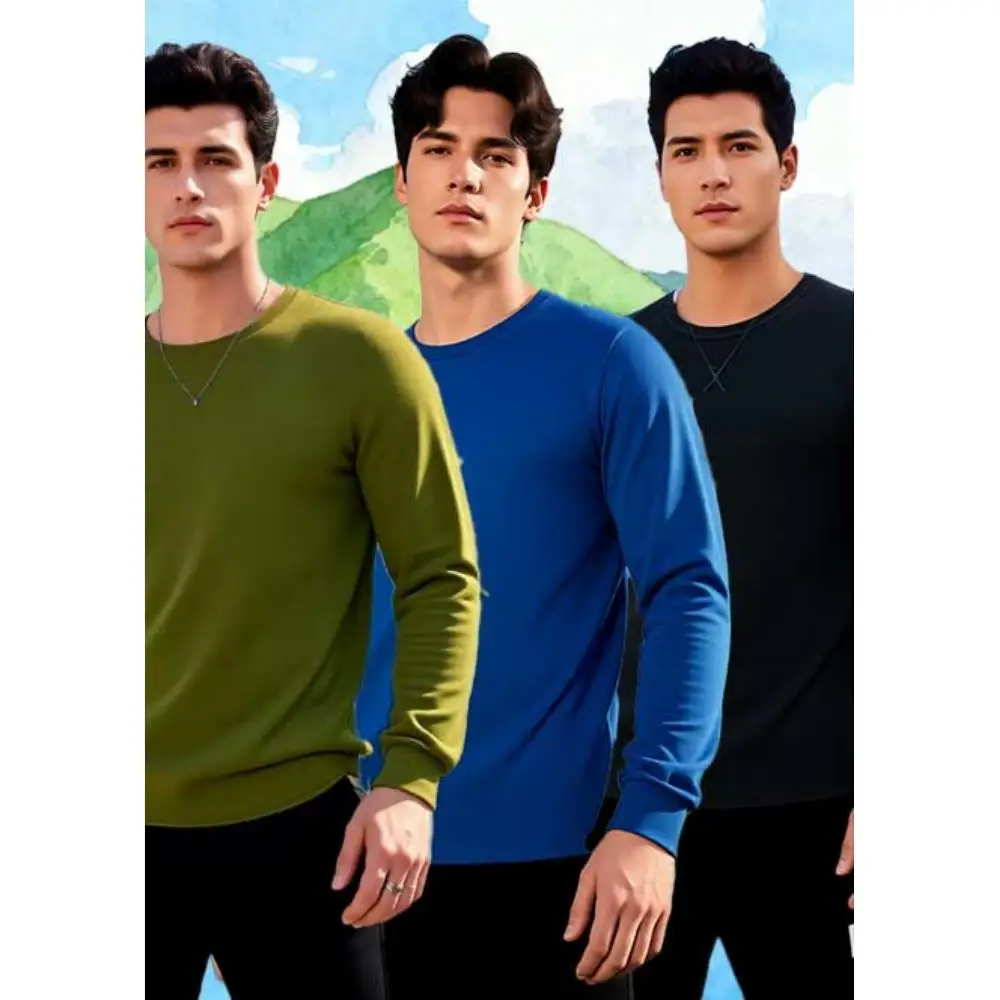 ชุดเสื้อฮู้ดลำลองผู้ชายแบบสามชิ้นพร้อมแขนยาวและกระเป๋า ผ้าผสมผ้าฝ้าย นุ่ม สบาย ระบายอากาศได้ดี