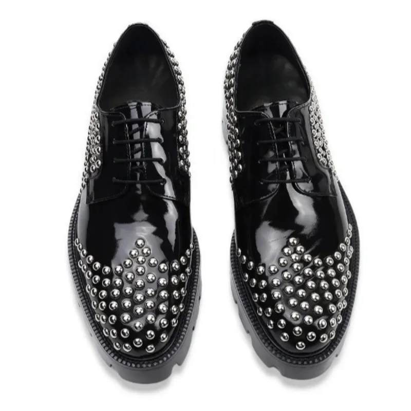 British-Style Thick-Soled Dress Shoes Genuine Leather Men Rivet Shoes Height-Increasing Derby Shoes
