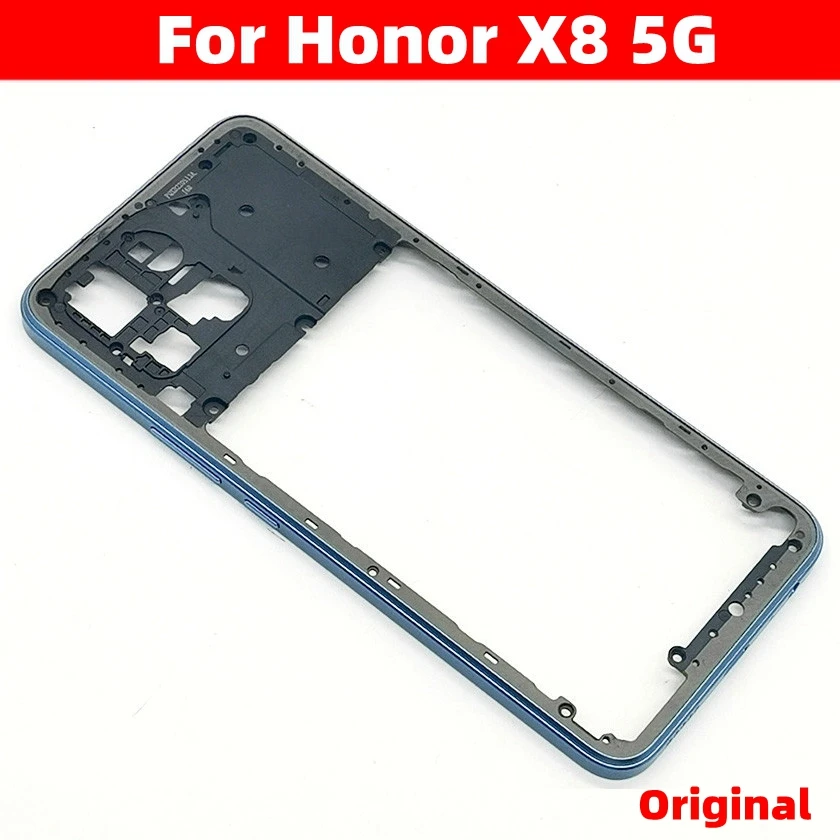 For Honor X8 5G VNE-N41  LCD Front Frame + Middle Housing Bezel Chassis Back Faceplate With Volume Buttons Smartphone Parts