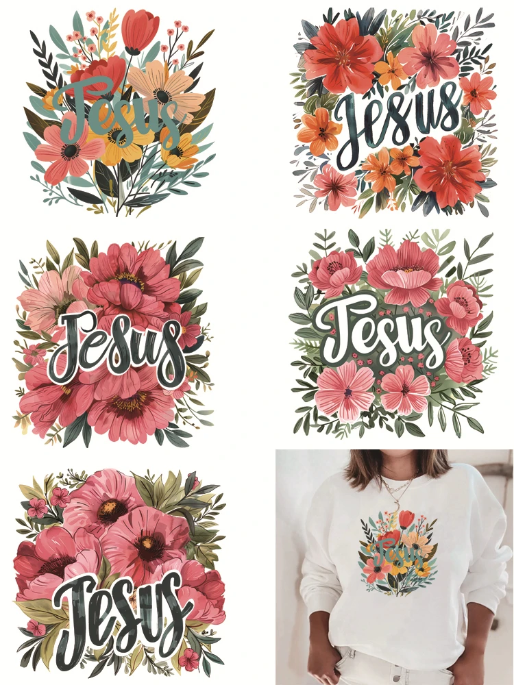 Flower fonts JESUS Clothing thermoadhesive patches thermo-stickers DIY Sewing Decoration