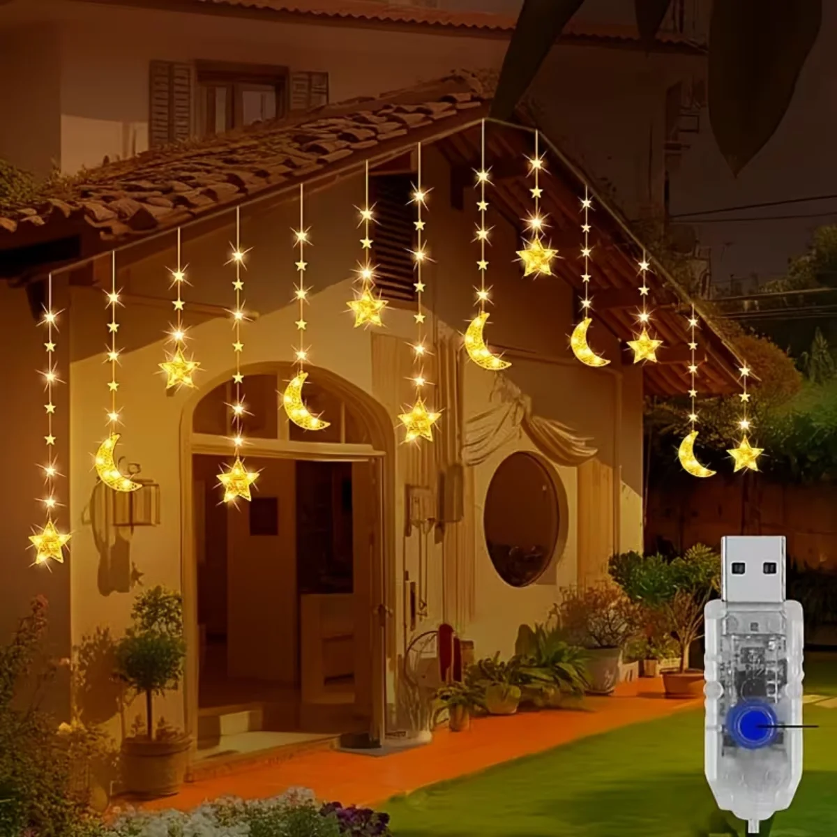 

Светодиодный гирляндный светильник Eid Mubarak Moon & Star, мусульманские подвесные гирлянды с USB-подсветкой и 8 режимами освещения для домашнего декора вечеринки