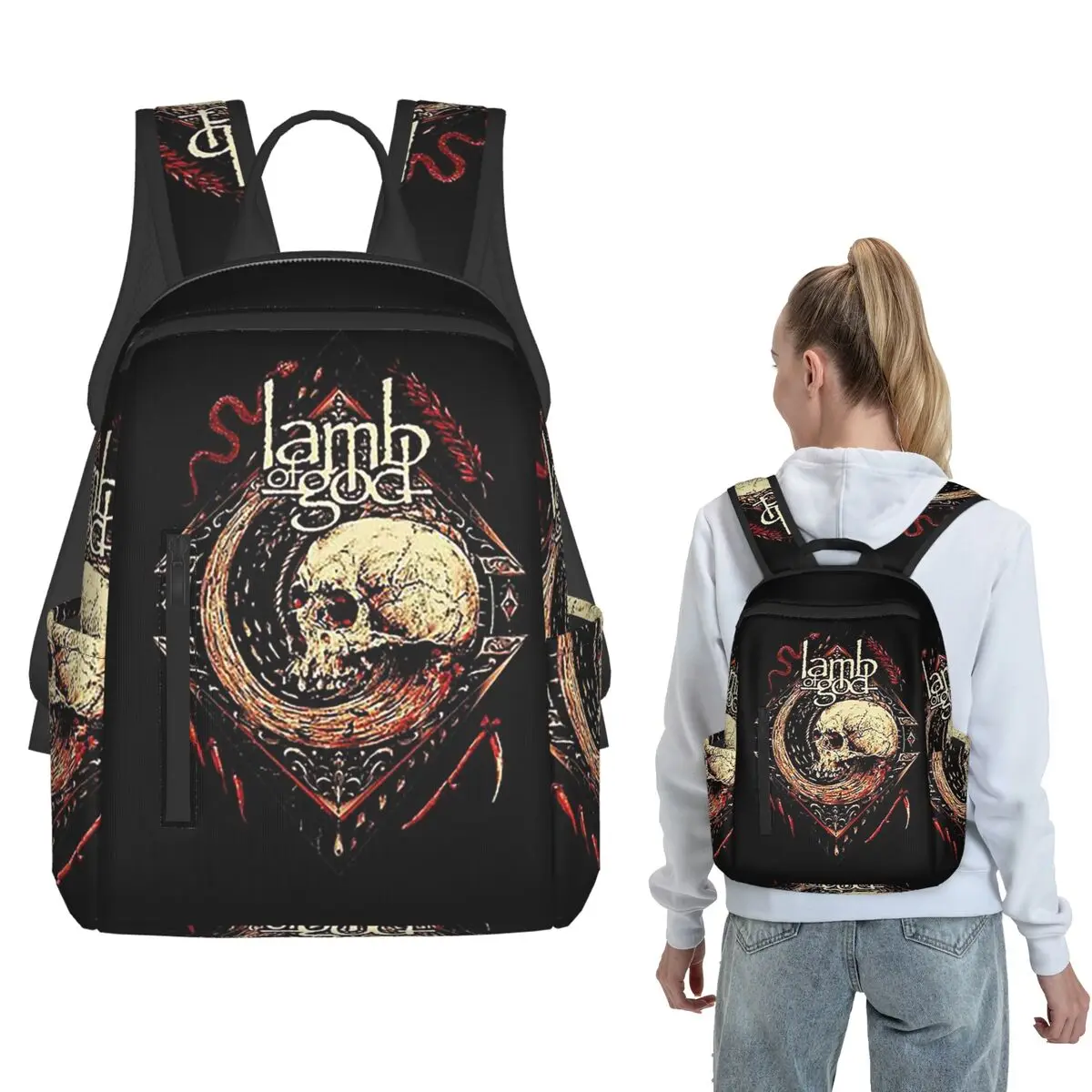 Black Metal Lamb Of God Backpack Large Capacity Boys Girls BookBag School Bag Shoulder Bags for Men Women