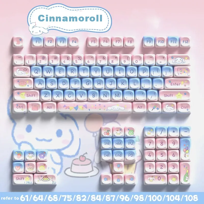 

Sanrio Kawaii Cinnamoroll Keycaps Cartoon Style PBT Mechanical Keyboard Key Caps MCA Highly Cute Keyboard Accessories