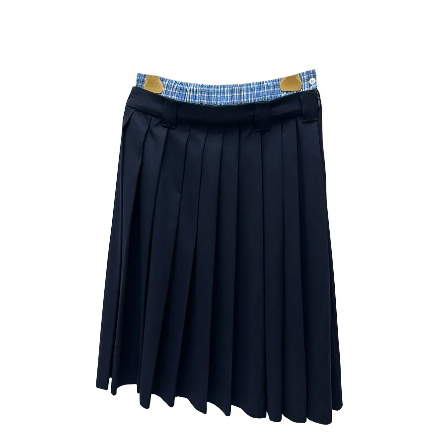 Blue patchwork faux two-piece mid-length half-skirt for women with low waisttrendy pleated skirt spring style