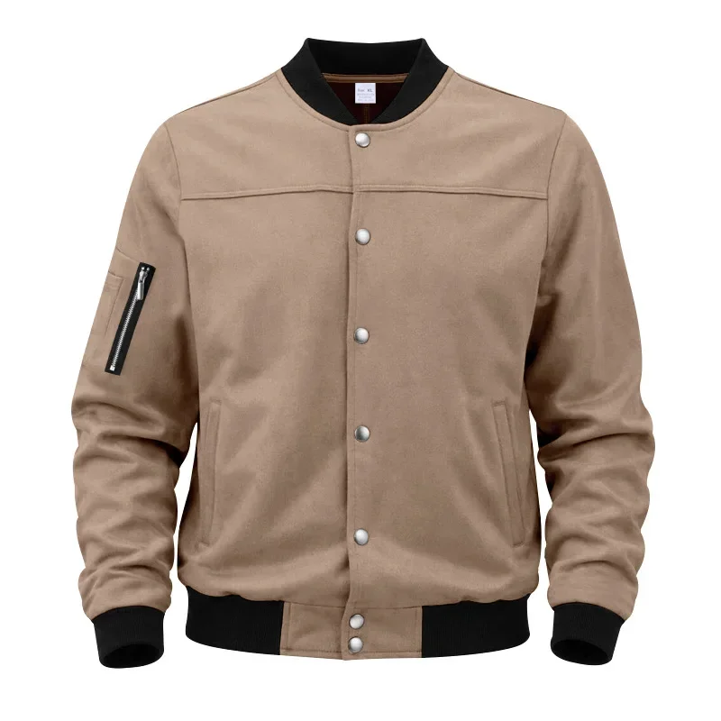 American autumn explosion retro men's loose casual simple style suede bomber baseball jacket