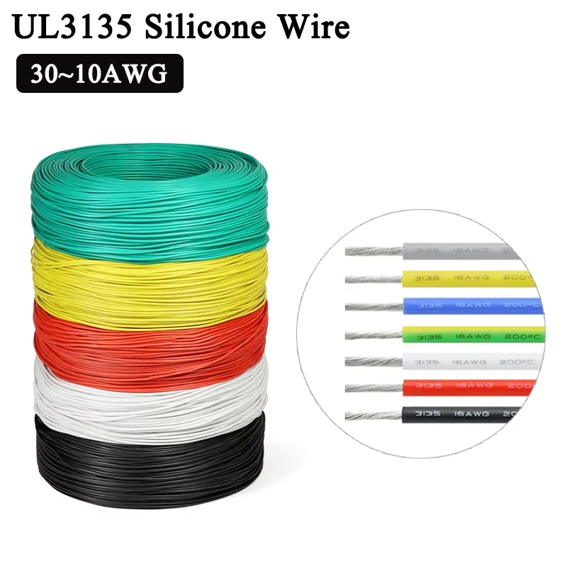 

2/5/10M UL3135 Wire 30 28 26 24 22 20 18 16 14 12 10AWG High Temperature Resistant Cable Silicone Insulation Tinned Copper Line