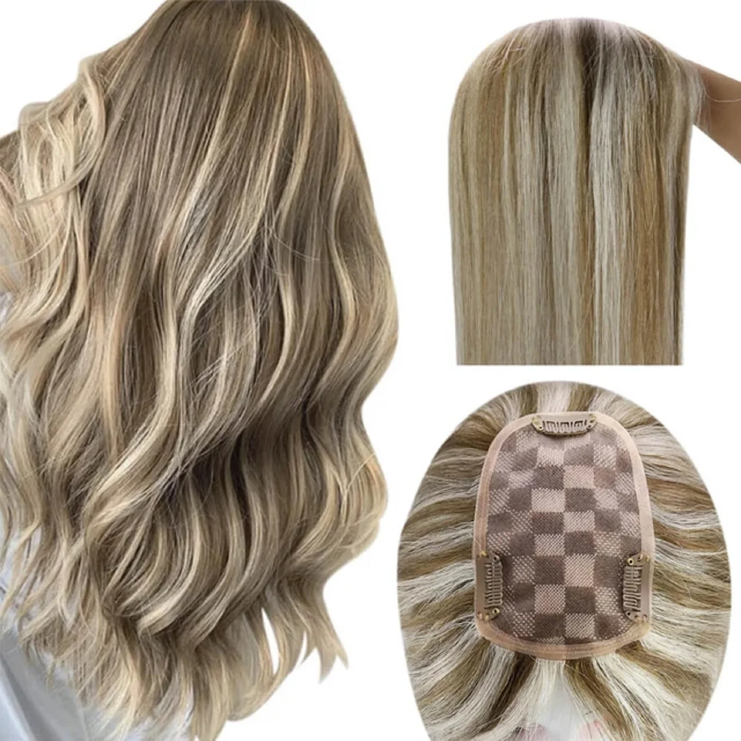 Youngsee 3*5 inch Topper Hair Highlight Brown Mixed Blonde Woman's Head Hair Extension Natural Invisible White Hair 10-18inches