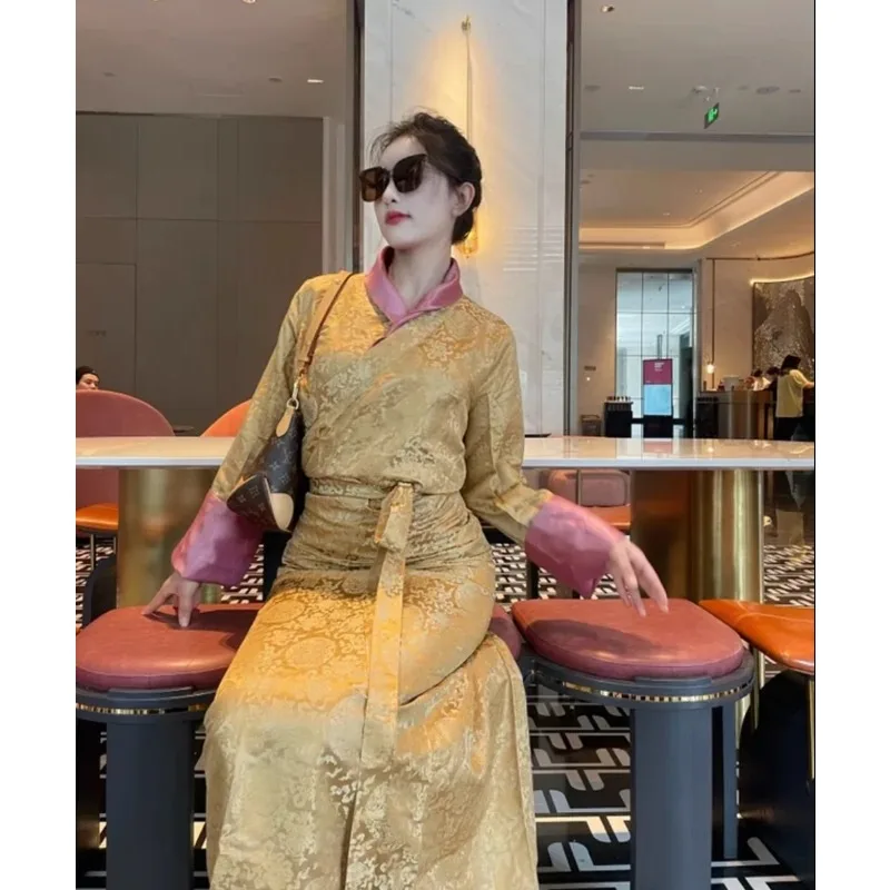 Chinese Xizang Women's Color Matching Bola Skirt Tibetan Clothes
