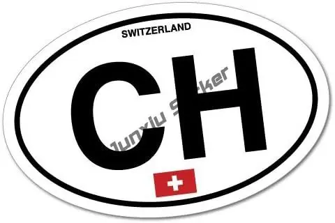 Switzerland with Flag Sticker CH Country Code Vinyl Reflective Decal Germanic Home Pride Travel Car Truck Oval Waterproof Decor