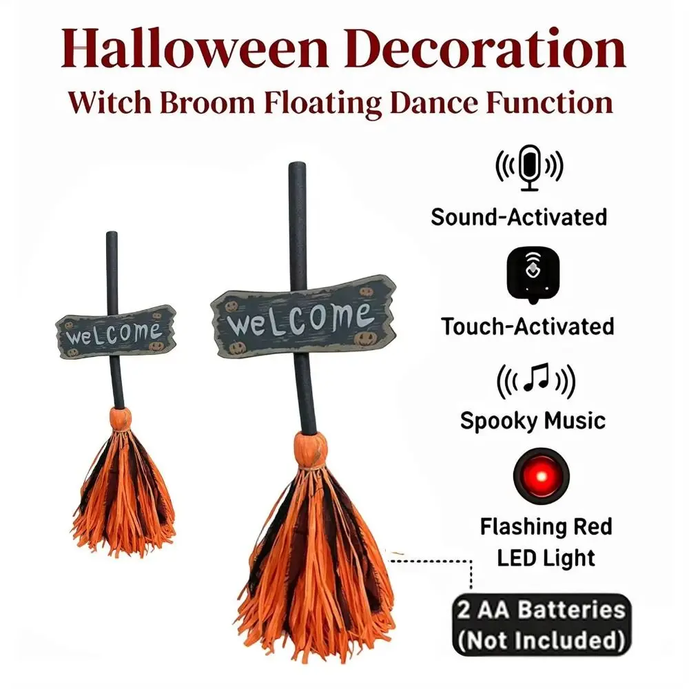 Sound Activated Animated Witch Broom Moving Broomstick Plastic Witch Broomstick Floating Broomstick Electric Rotating