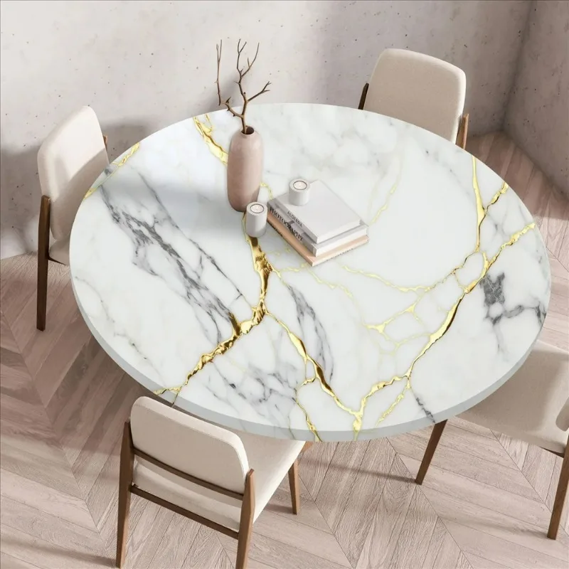 Checkered Picnic Tablecloth Home Kitchen Decorative Marble Pattern Table Cloth Elastic Band Kitchen Table Cover