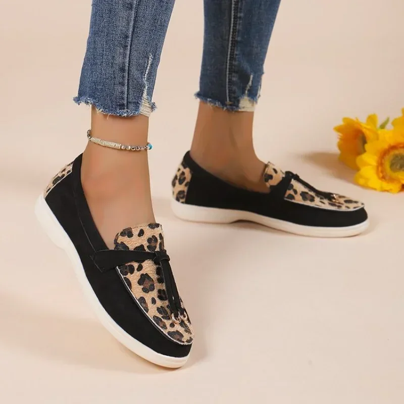 Dames Luipaard Splicing Sneakers Platte Casual Schoenen Merk Slip On Instappers Gevulkaniseerde Schoenen Wandelen Enkele Schoenen Chaussure Femme