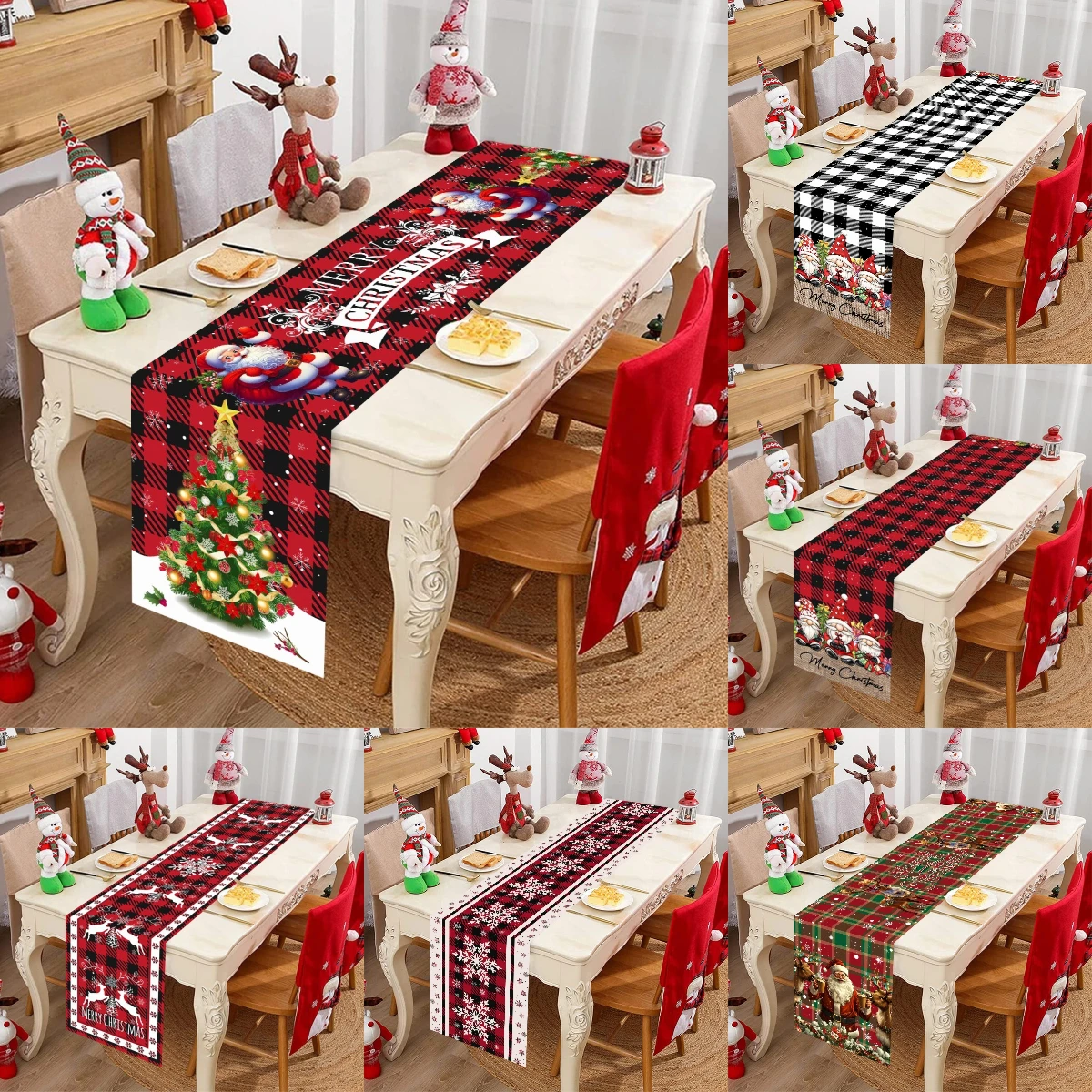 Frohe Weihnachten Tischläufer, rot, schwarz, kariert, Tischfahne für Zuhause, 2025, Winterurlaub, Küche, Esstisch, Dekoration, Navidad
