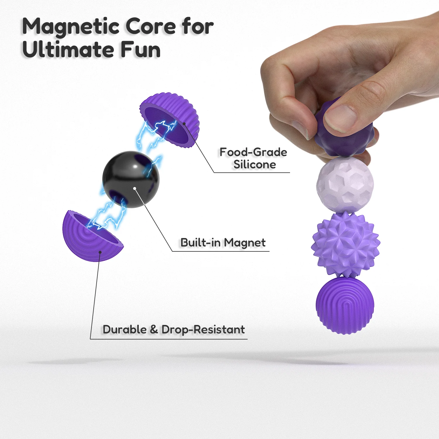 8PCS Silicone Magnetic Balls Durable Fidget Toy Kids Miniature Model Hand Sensory Toy Relaxation Gadget for Adults and Teenagers