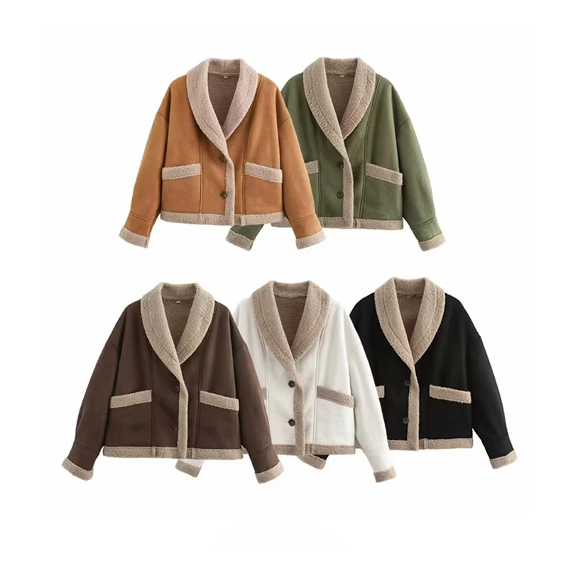 

5 Color Spring Winter Women's Vintage Sheepskin Faux Fur Parka Coat Thick Warmer Loose Collar and Fur One-piece Jacket for Women