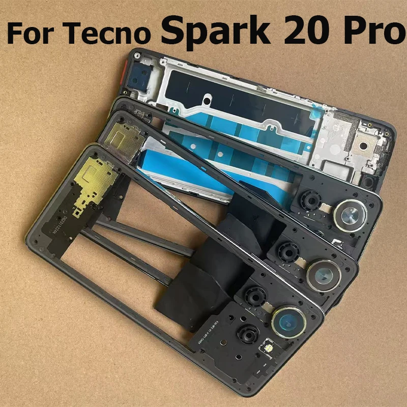 For Tecno Spark 20 Pro KJ6 Middle Frame Faceplate Housing Chassis Front LCD Bezel Repair Parts Replacement