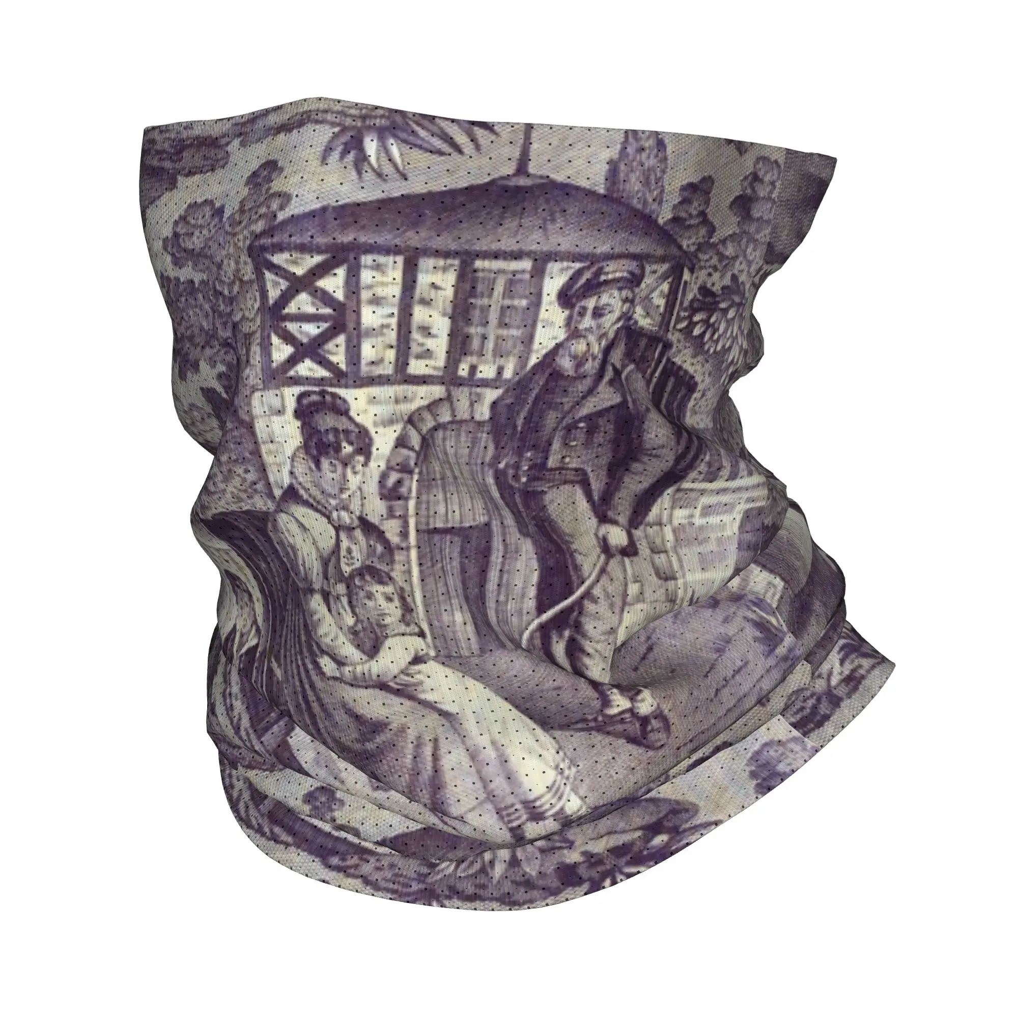 French Toile De Jouy Navy Blue Motif Pattern Bandana Neck Gaiter Face Scarf Cover Traditional France Art Headwear Tube Balaclava