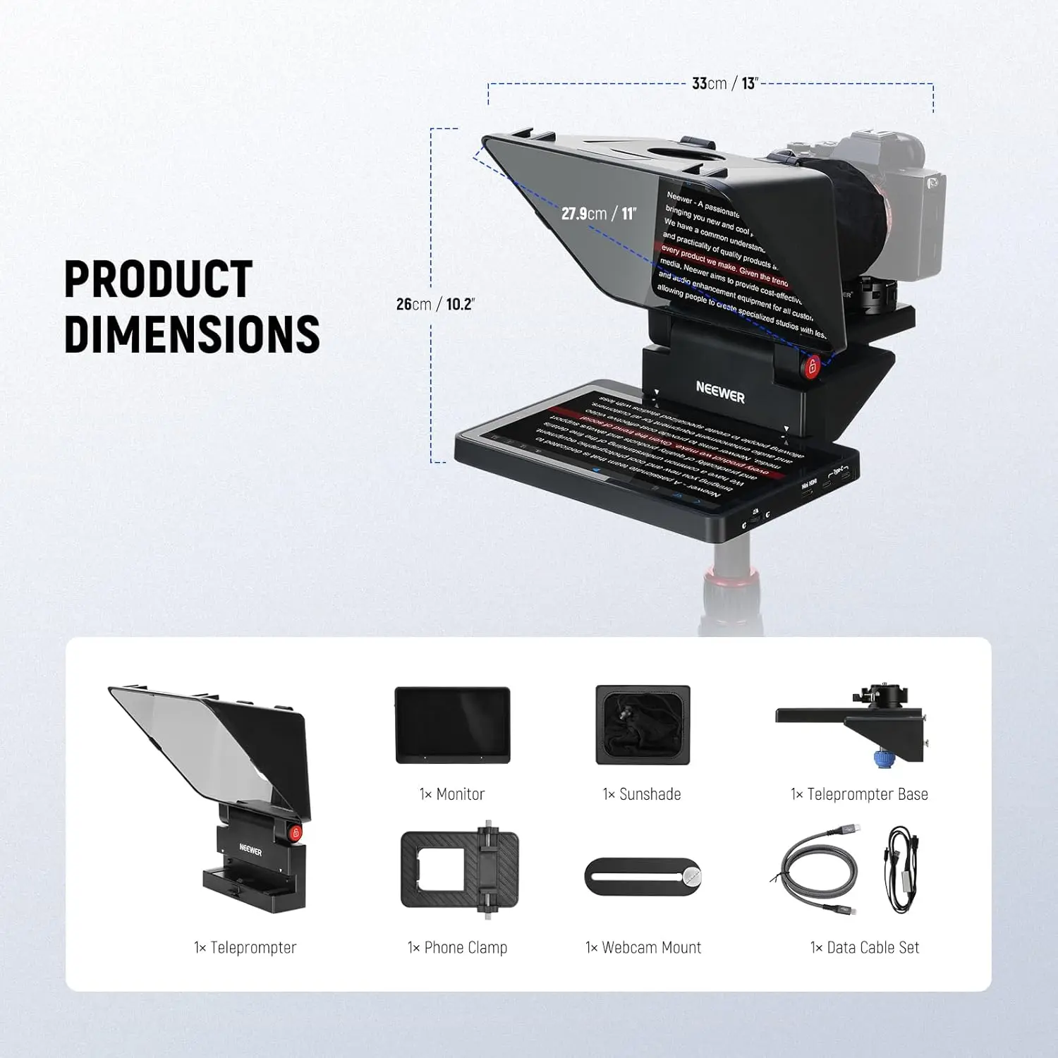 NEEWER 2-In-1 Teleprompter X11 for Mobile Phone MicroSD Camera Camcorder Video Recording Live Streaming Prompter Monitor