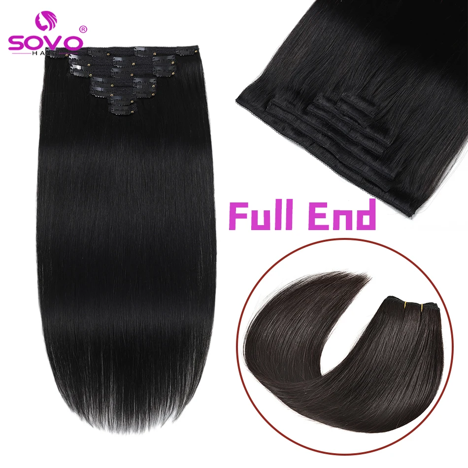 100-200Grams Clip In Hair Extension 100% Remy Human Hair Dark Brown Clip-On HairPiece Full Head 14-28 Inch For Salon Supply