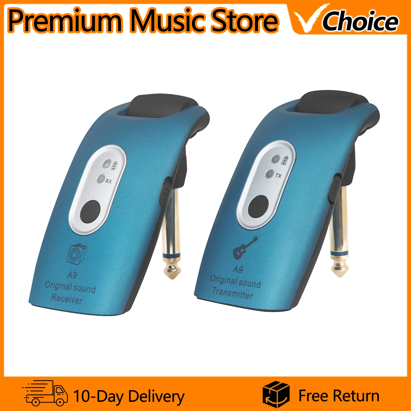 A9 2.4G Wireless Guitar System 6.35mm Plug & Play Transmitter Receiver with 4-Hour Battery Hi-Fi Low Noise for Guitar/Bass