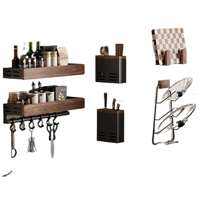 

Shelf multi-layer kitchen rack kitchen utensils wall-mounted storage antique punching
