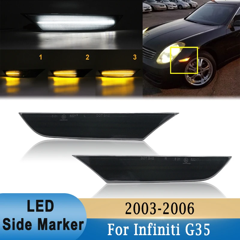 

LED Side Marker Dyniamic Turn Signal White Parking Light for Infiniti G35 for Nissan Skyline V35 2003-2006 Side Fender Indicator